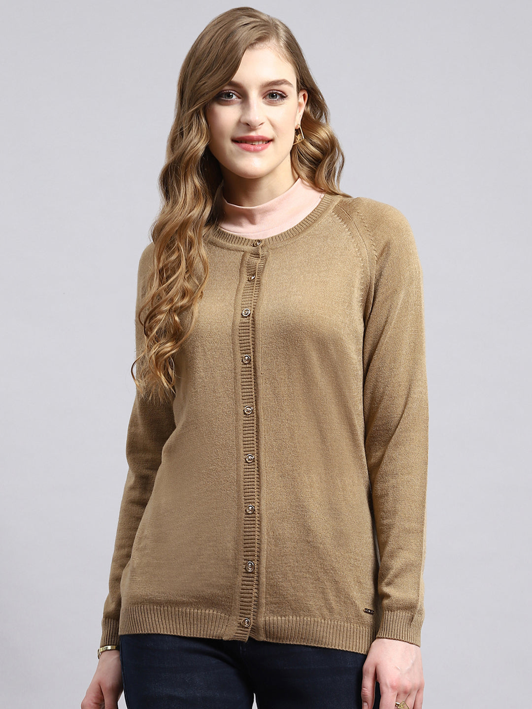 Women Beige Solid Cardigan