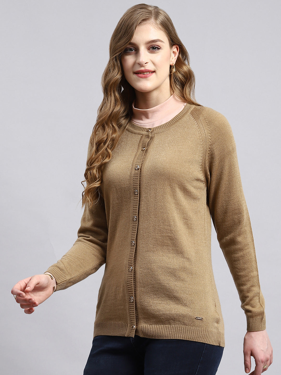 Women Beige Solid Cardigan