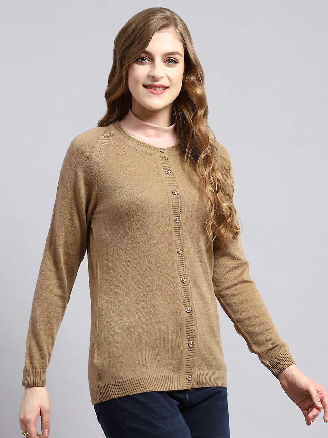 Women Beige Solid Cardigan