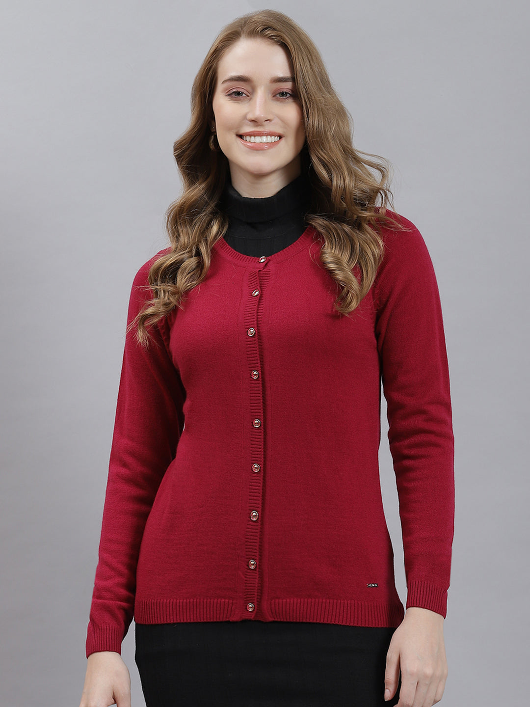 Women Maroon Solid Cardigan