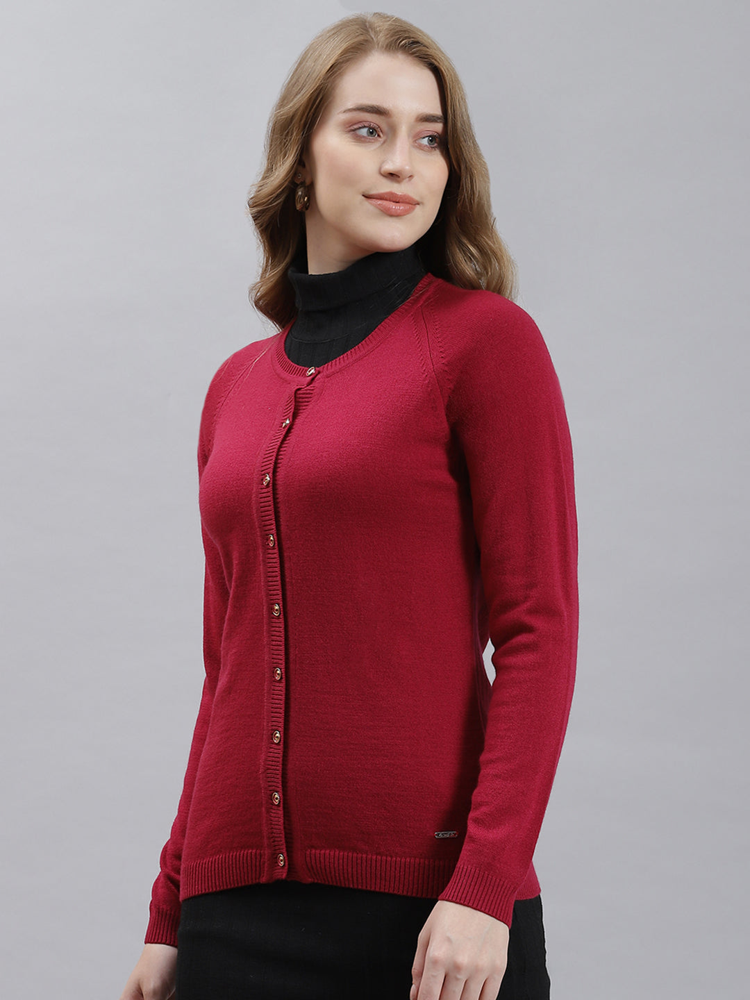 Women Maroon Solid Cardigan