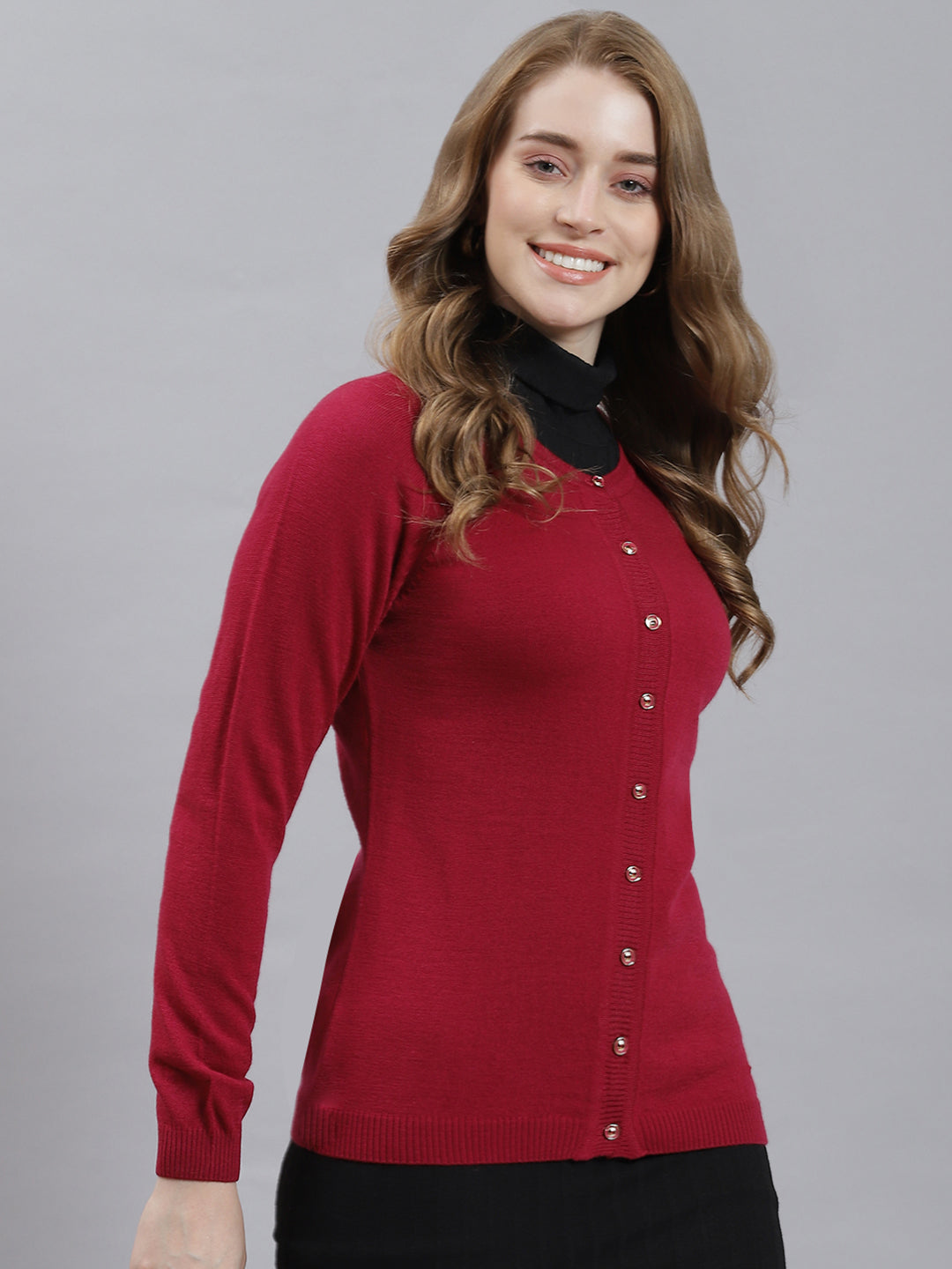 Women Maroon Solid Cardigan