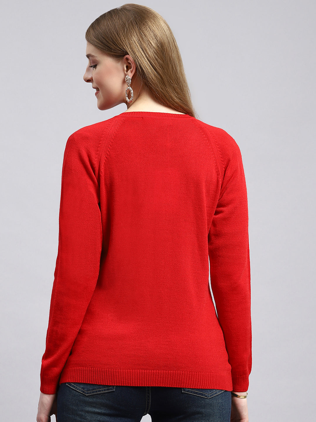 Women Red Solid Cardigan