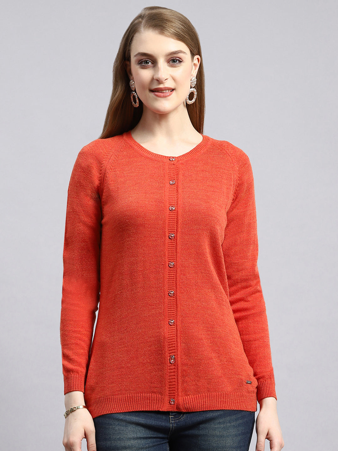 Women Orange Solid Cardigan