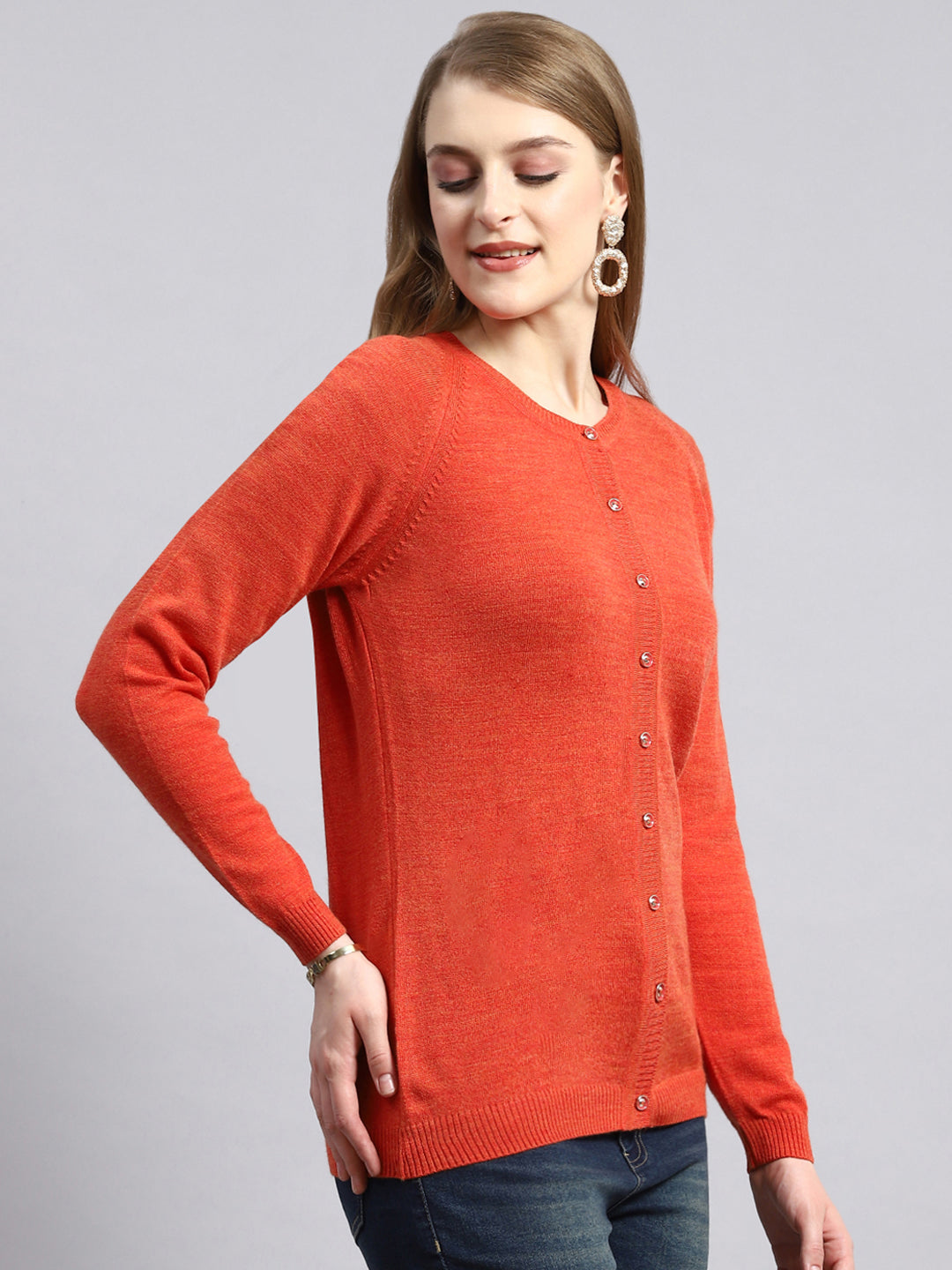 Women Orange Solid Cardigan