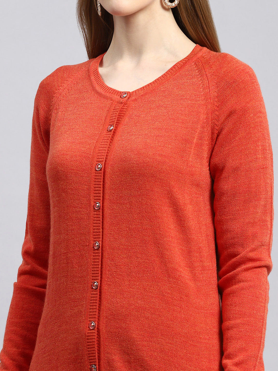 Women Orange Solid Cardigan