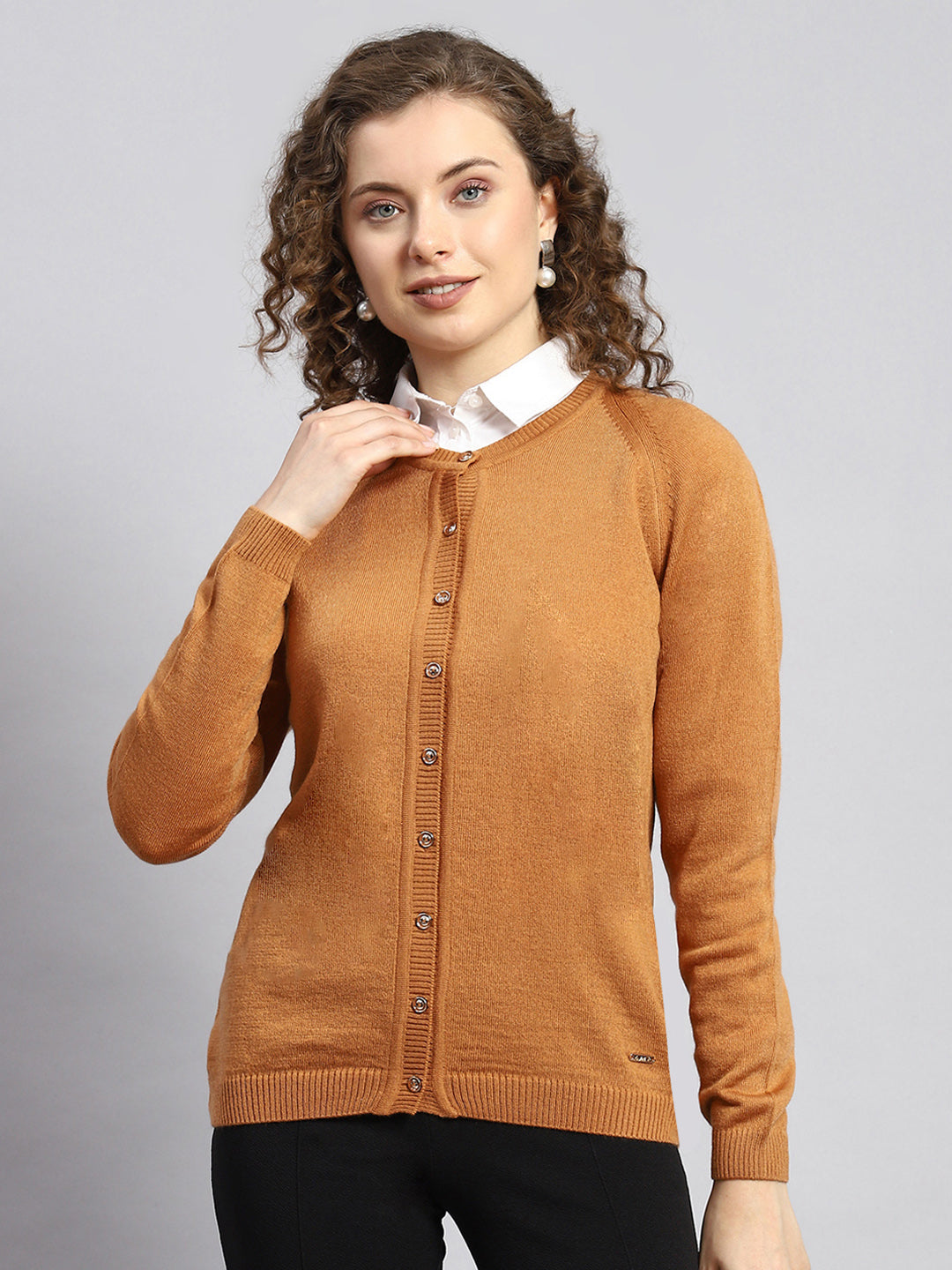 Women Mustard Solid Cardigan