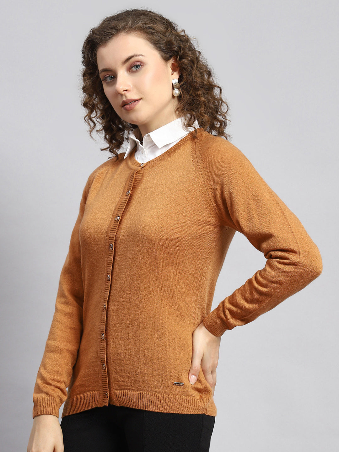 Women Mustard Solid Cardigan