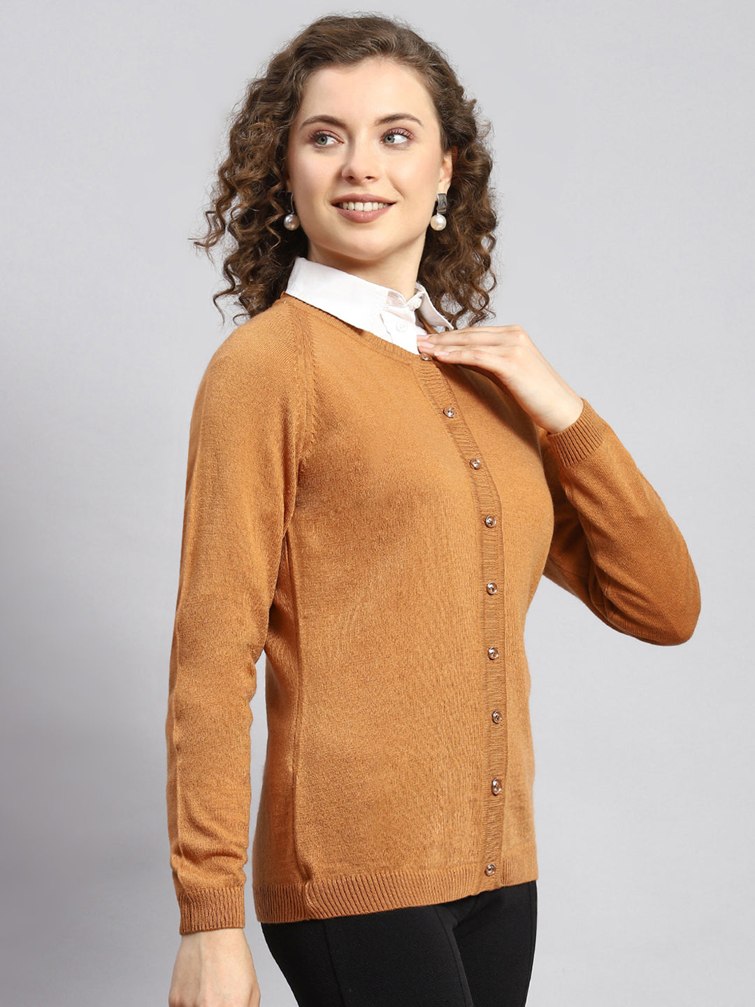 Women Mustard Solid Cardigan