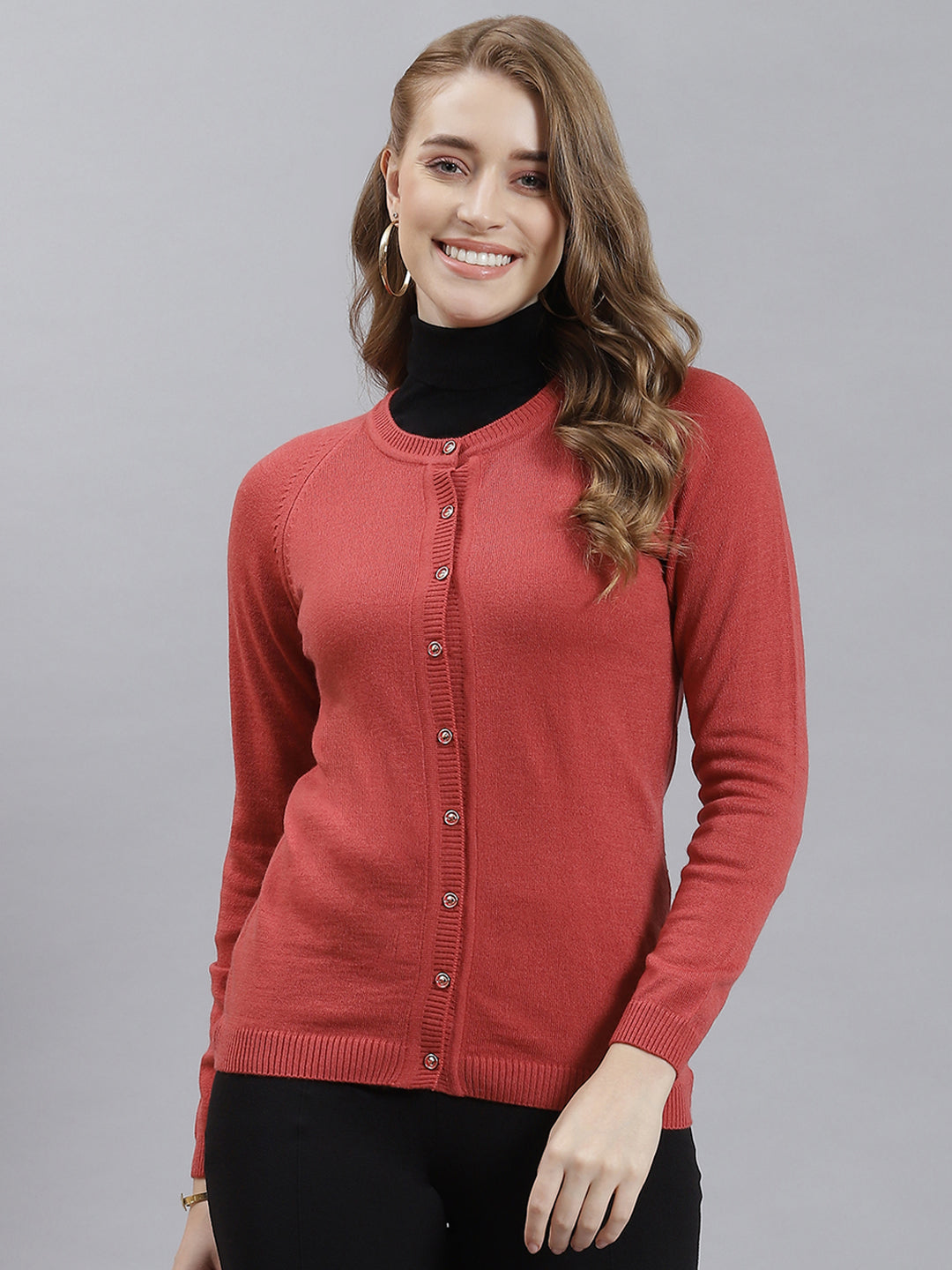 Women Red Solid Cardigan