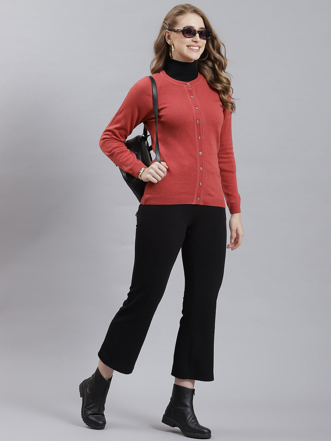 Women Red Solid Cardigan