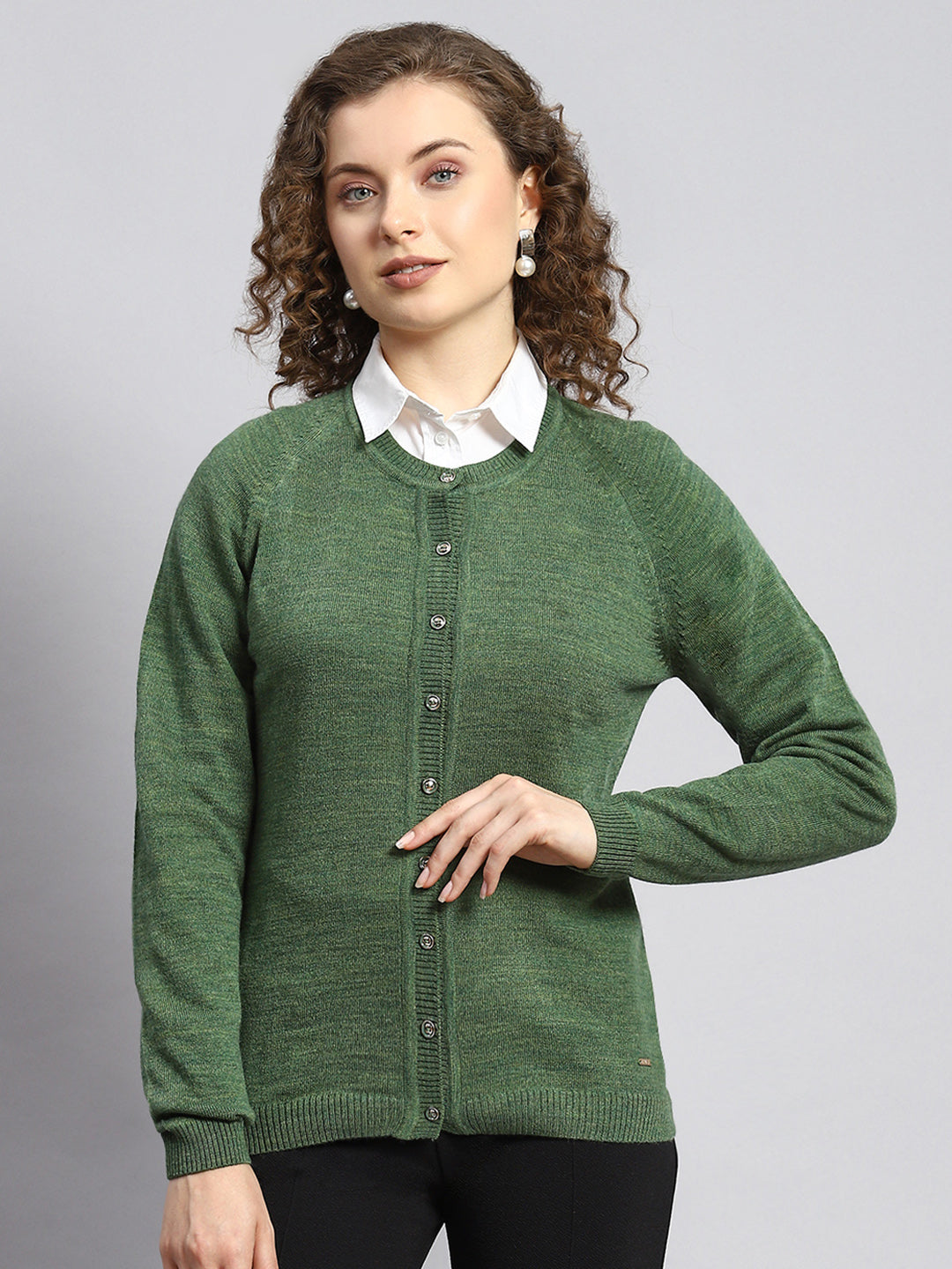 Women Green Solid Cardigan