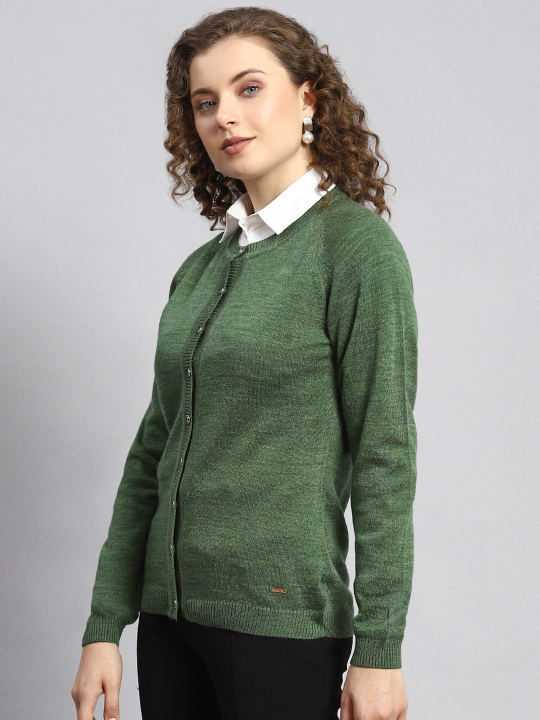 Women Green Solid Cardigan