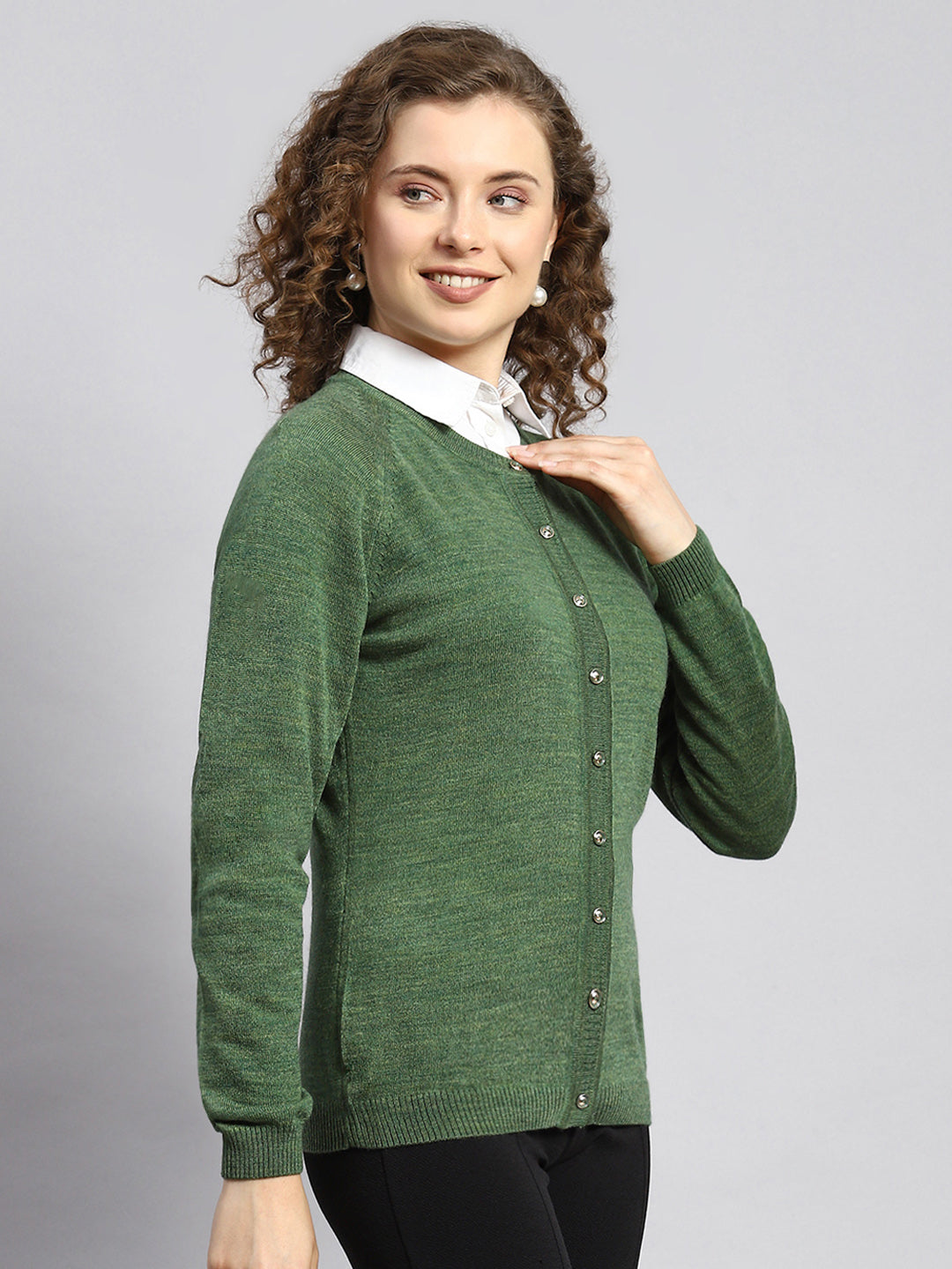 Women Green Solid Cardigan