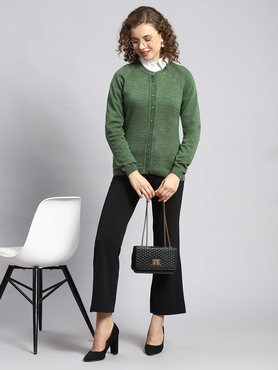 Women Green Solid Cardigan