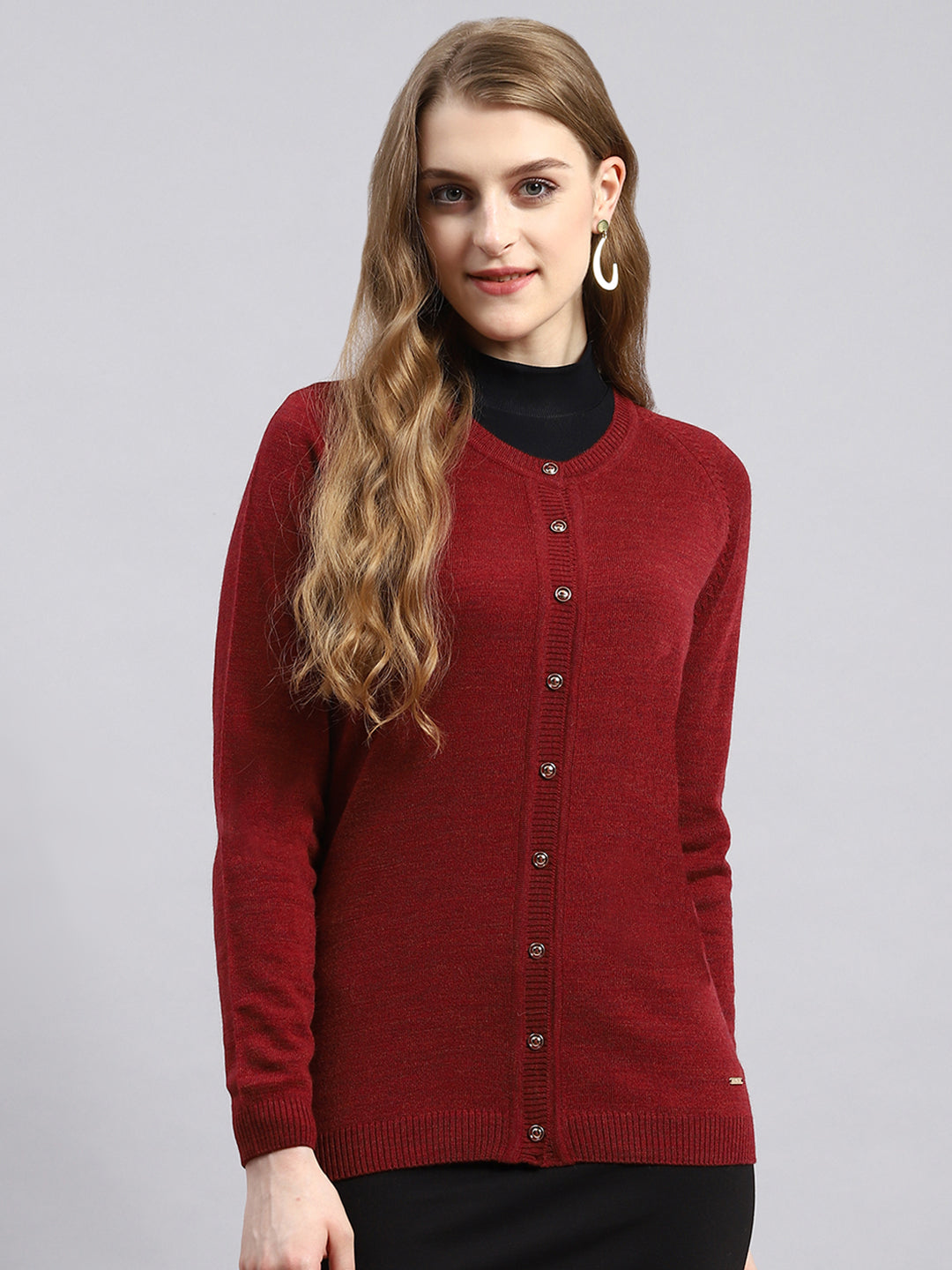 Women Maroon Solid Cardigan