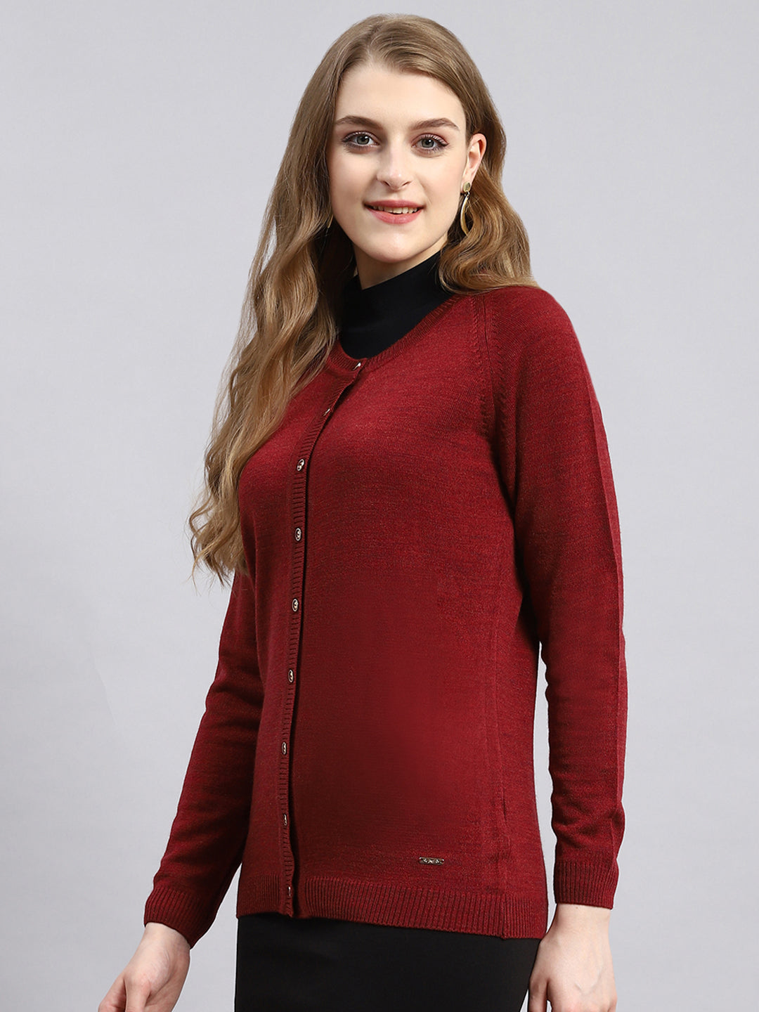 Women Maroon Solid Cardigan