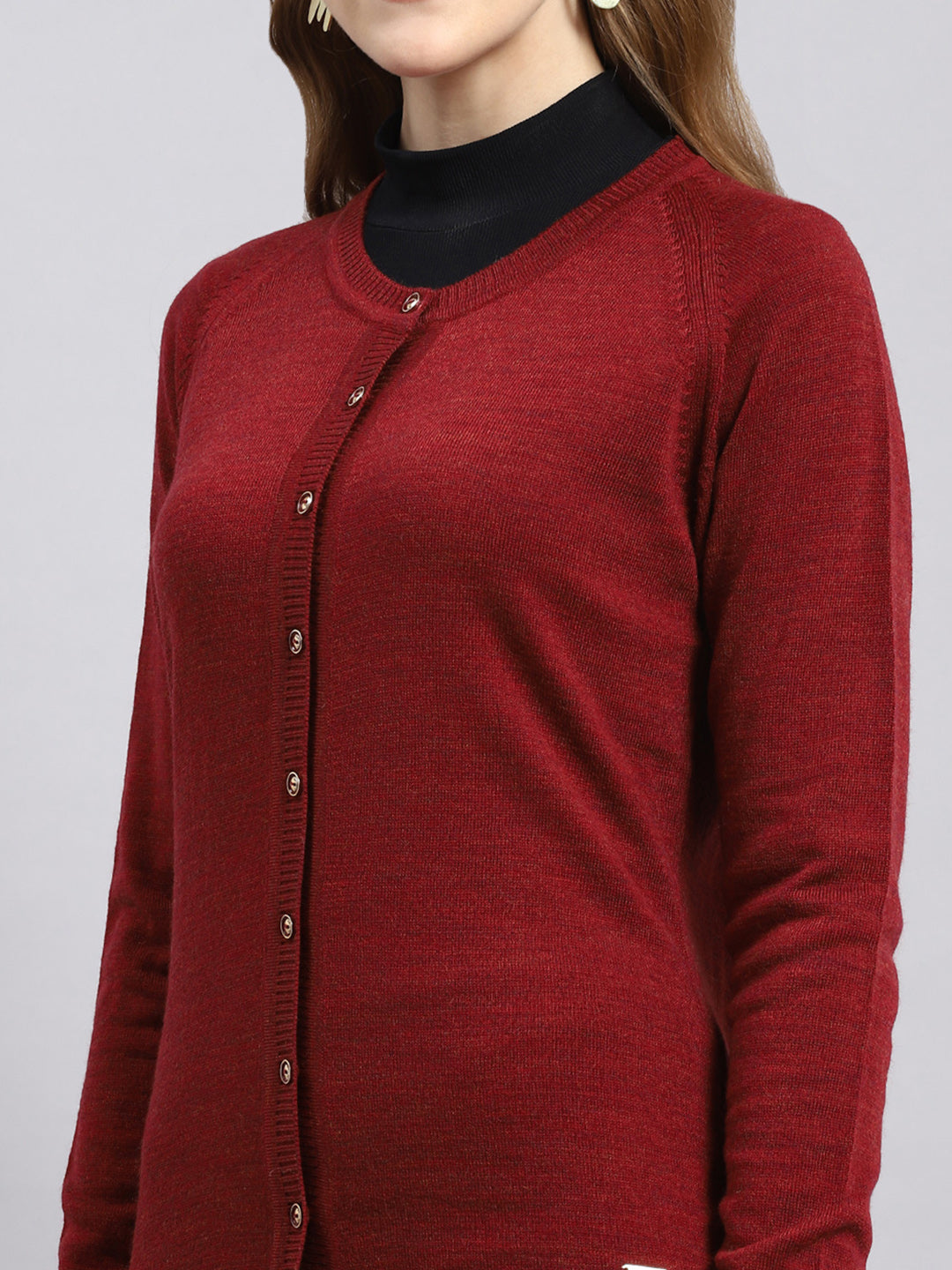 Women Maroon Solid Cardigan