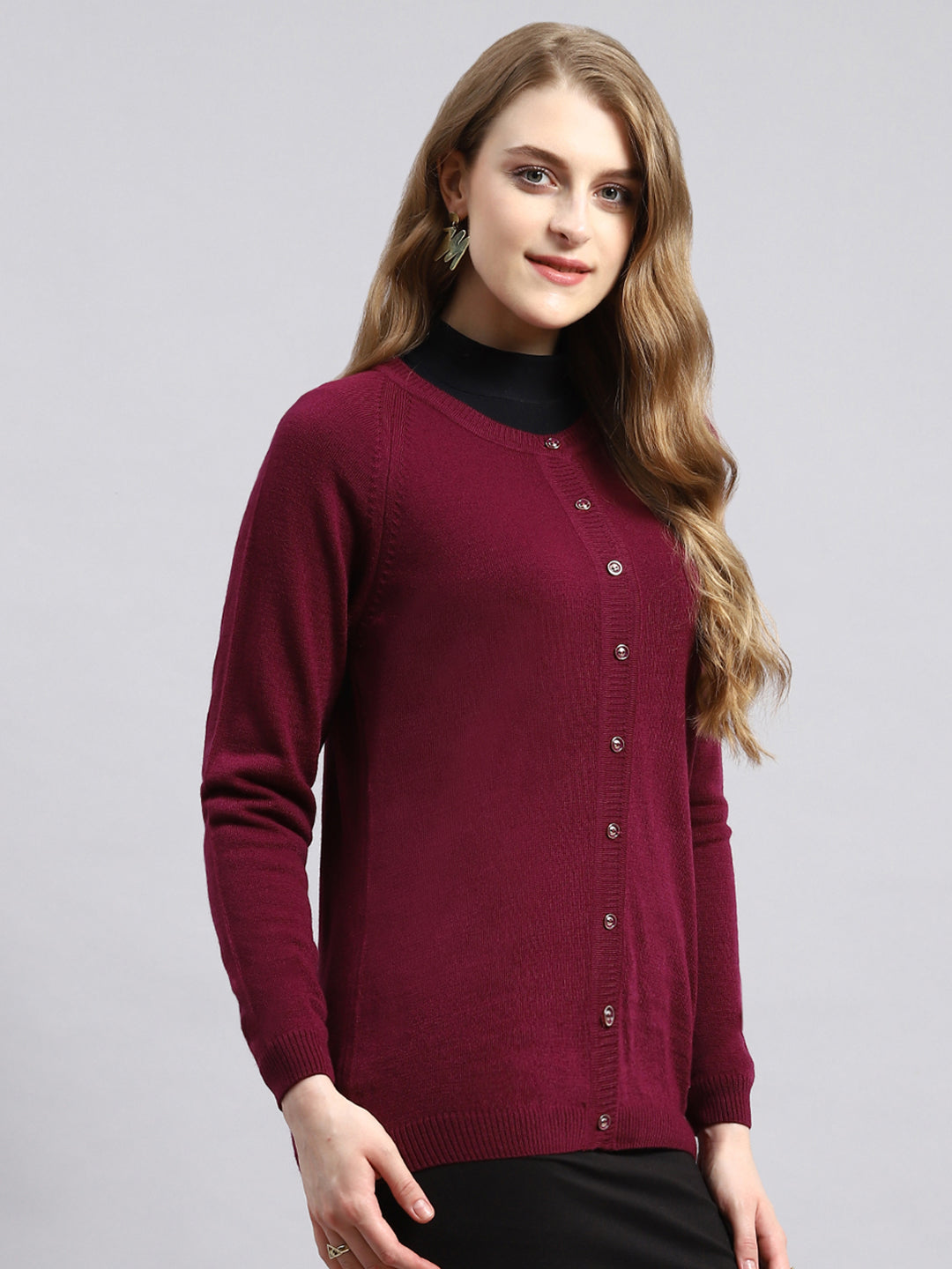 Women Maroon Solid Cardigan