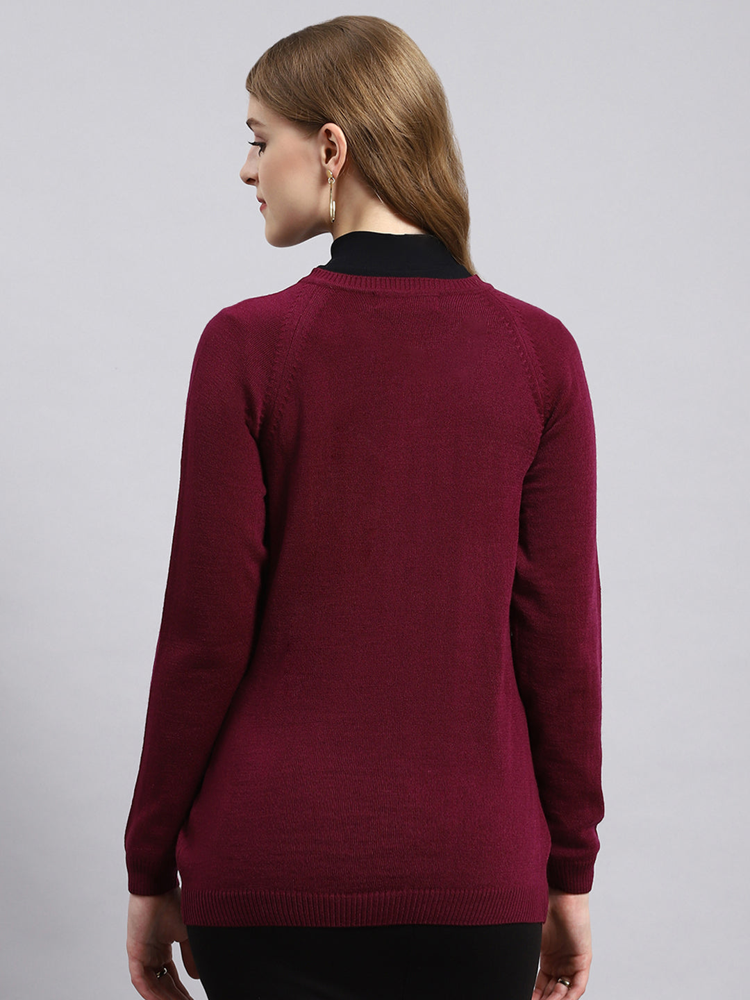 Women Maroon Solid Cardigan