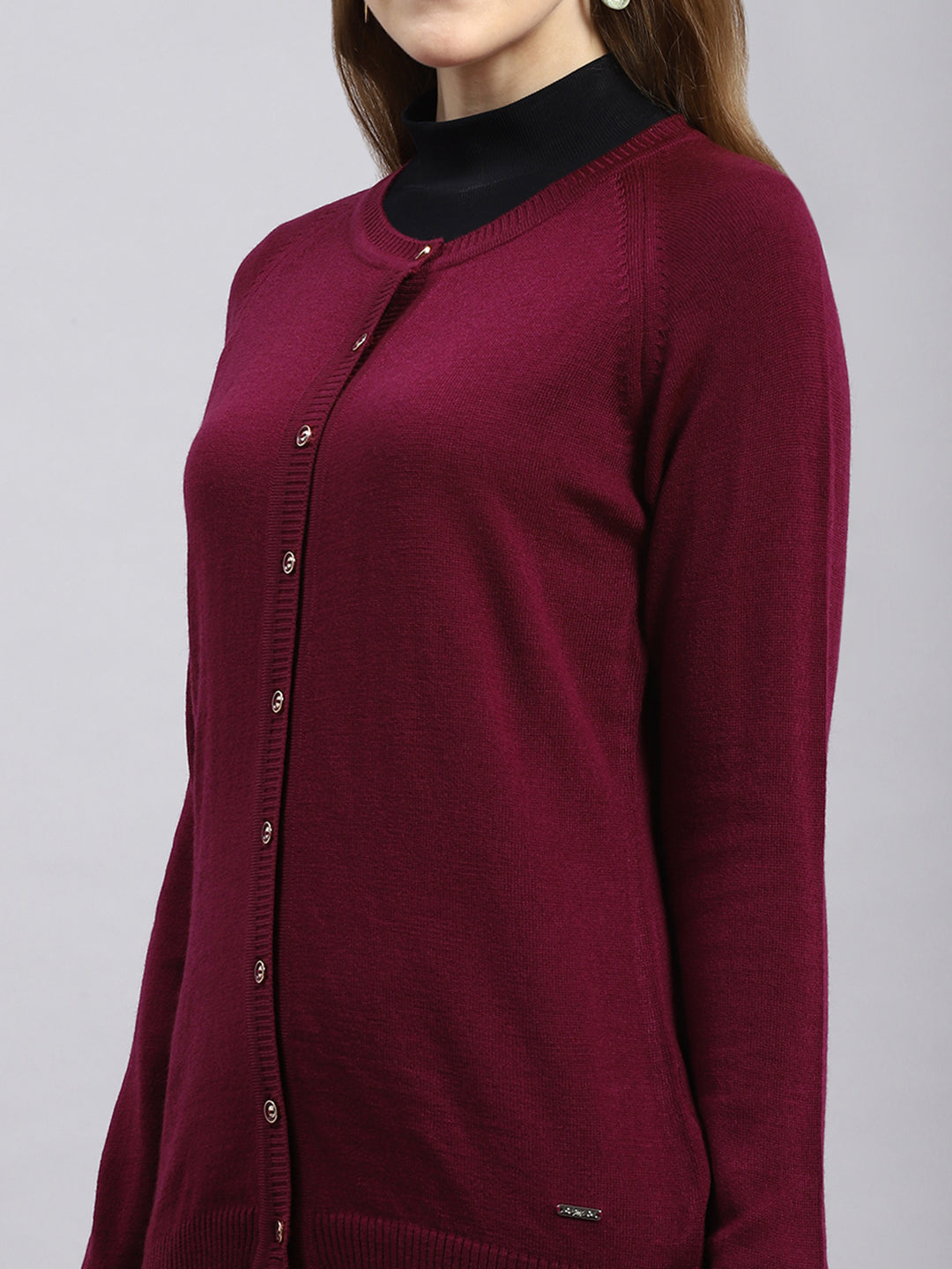 Women Maroon Solid Cardigan