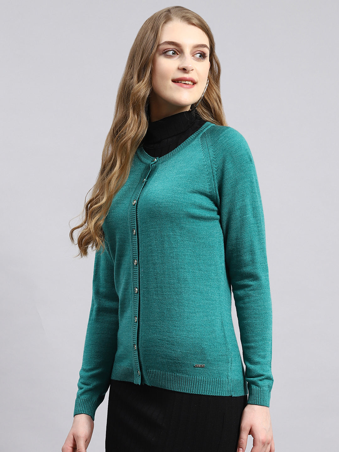 Women Green Solid Cardigan