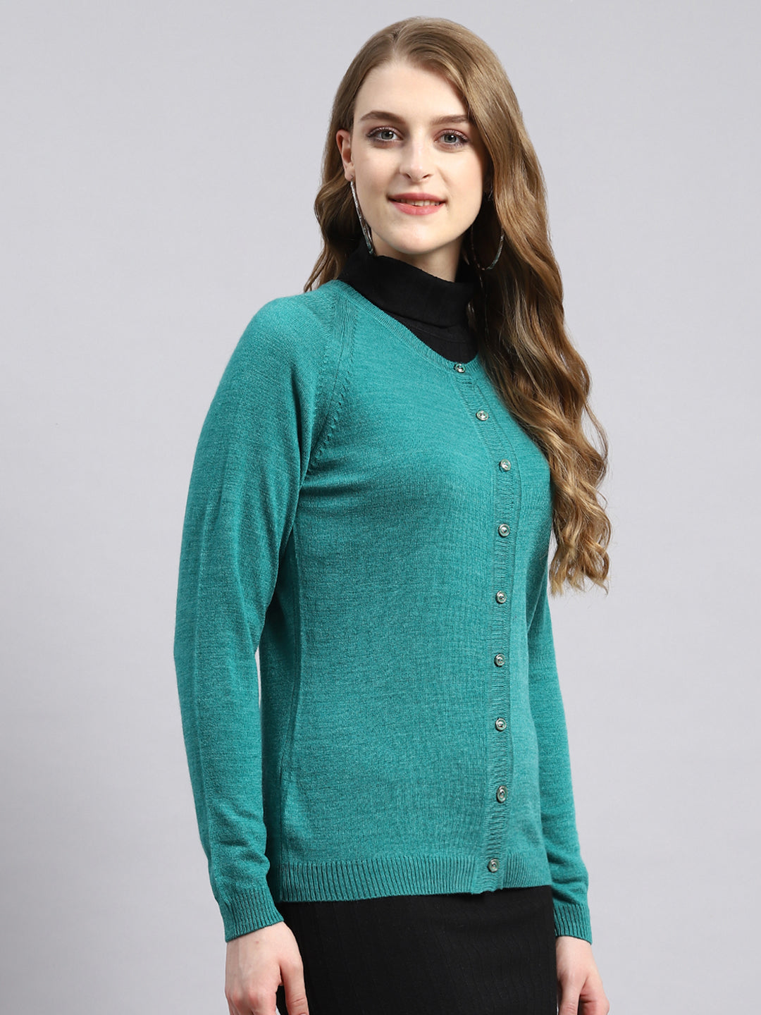 Women Green Solid Cardigan