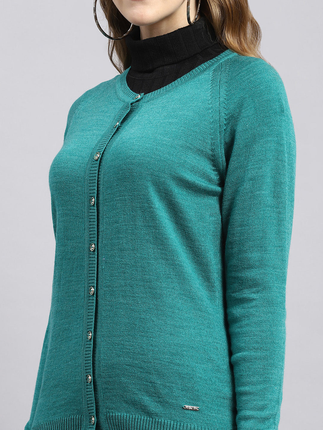 Women Green Solid Cardigan