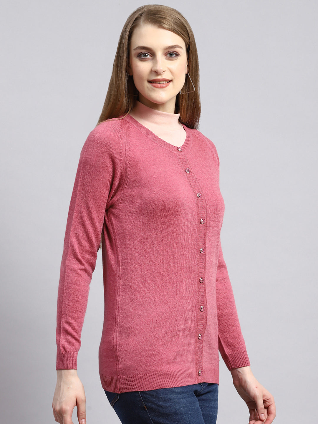 Women Pink Solid Cardigan