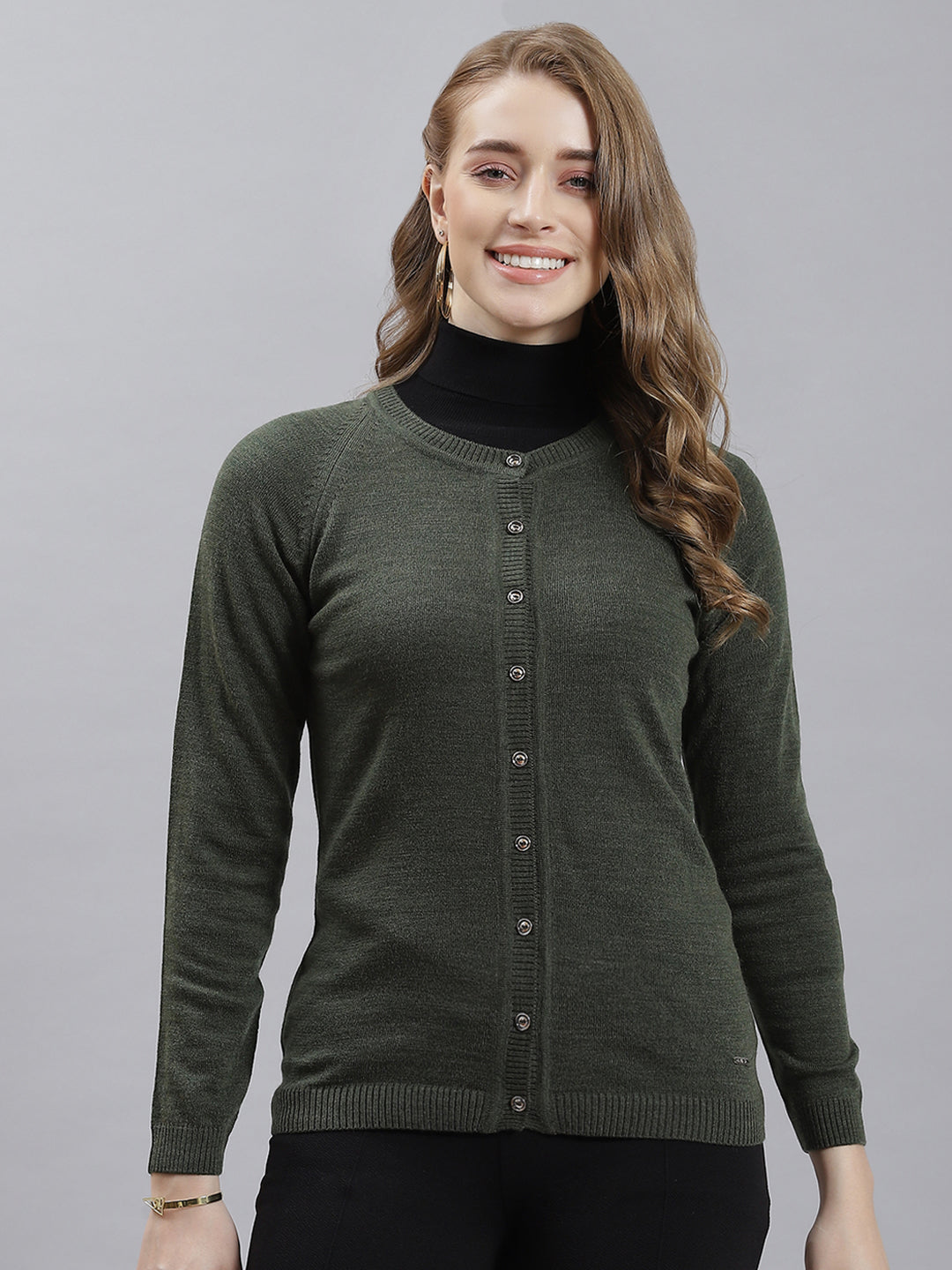 Women Green Solid Cardigan