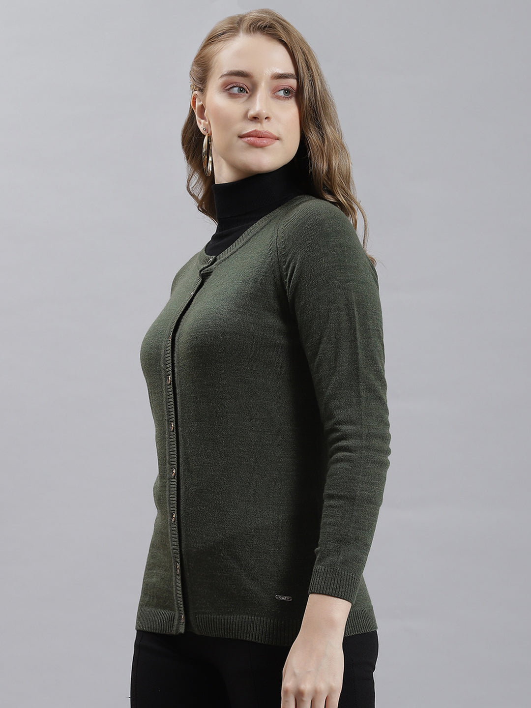 Women Green Solid Cardigan