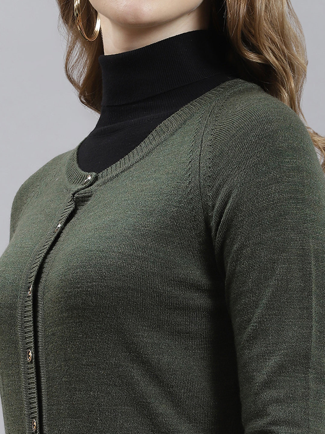 Women Green Solid Cardigan