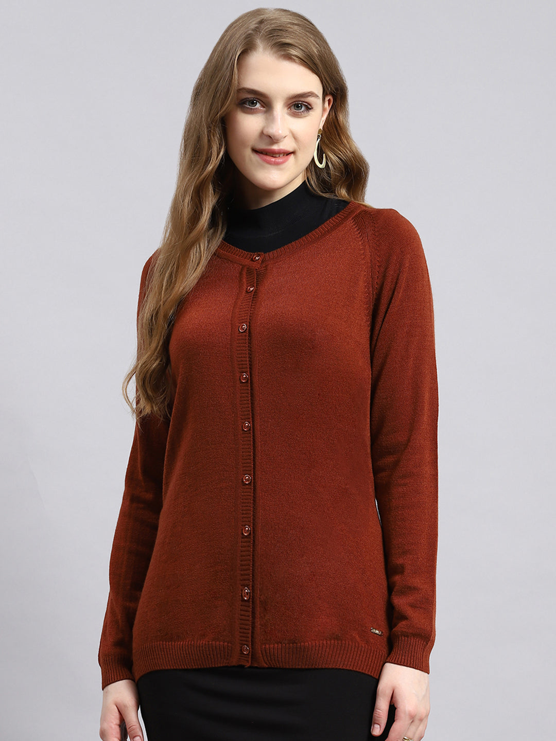 Women Brown Solid Cardigan