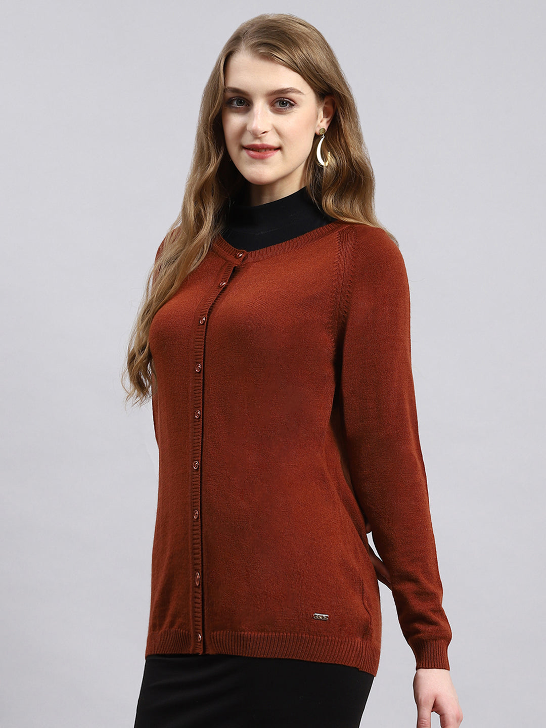 Women Brown Solid Cardigan