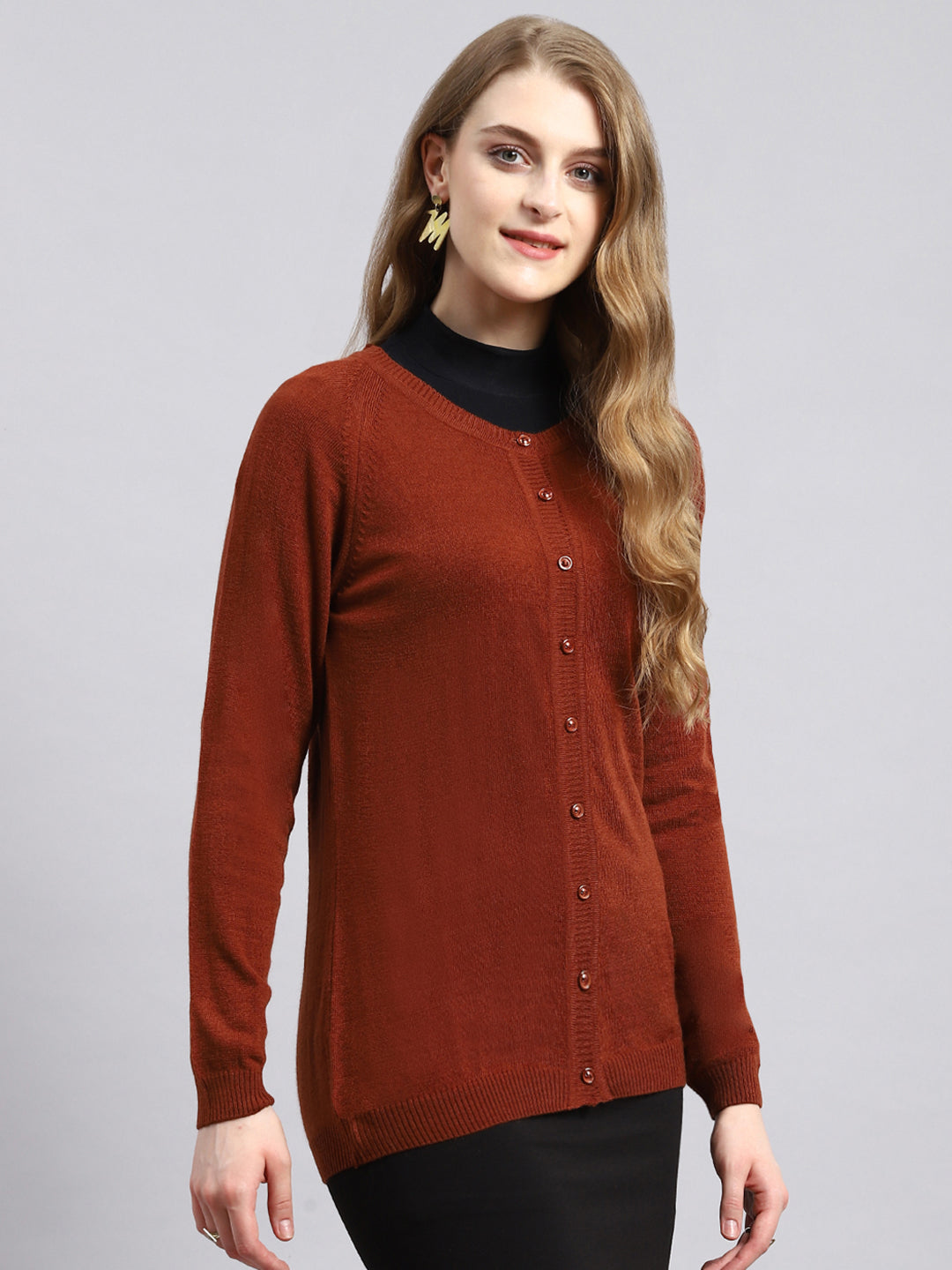 Women Brown Solid Cardigan