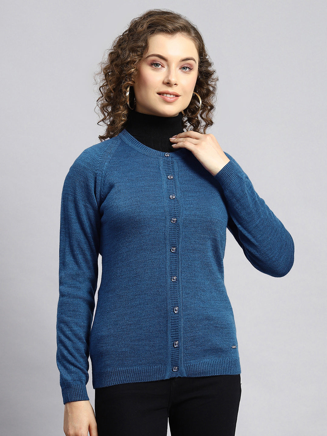 Women Navy Blue Solid Cardigan