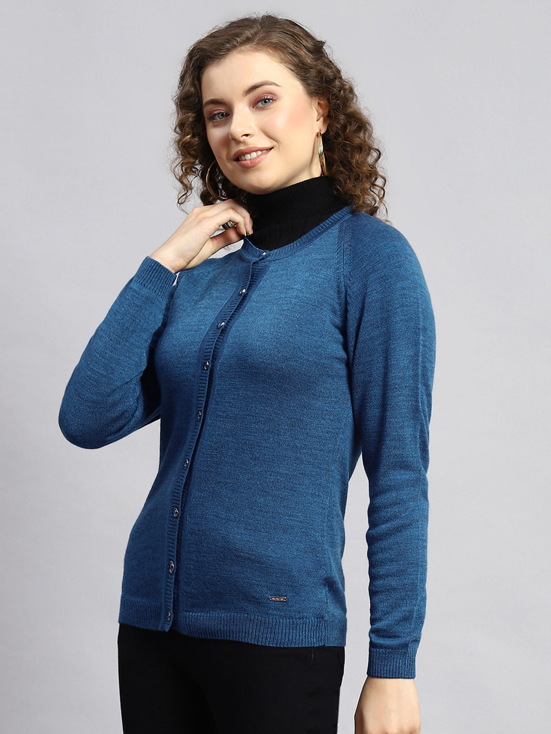 Women Navy Blue Solid Cardigan