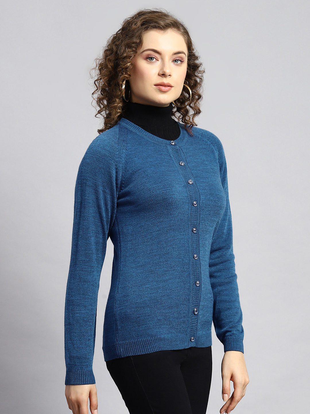 Women Navy Blue Solid Cardigan