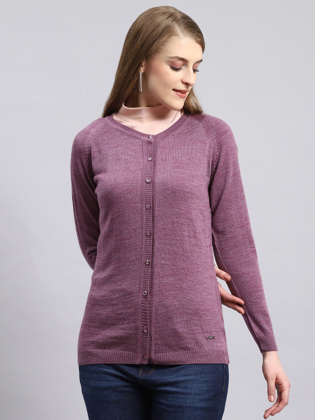 Women Purple Solid Cardigan