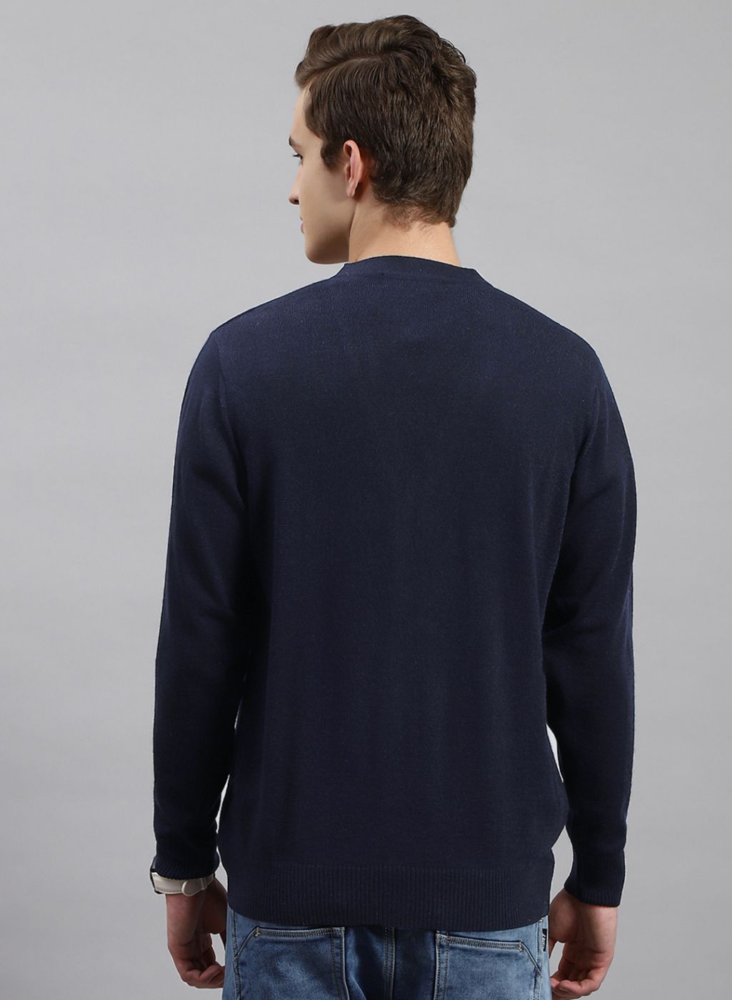 Men NAvy Blue Solid Wool blend Cardigan