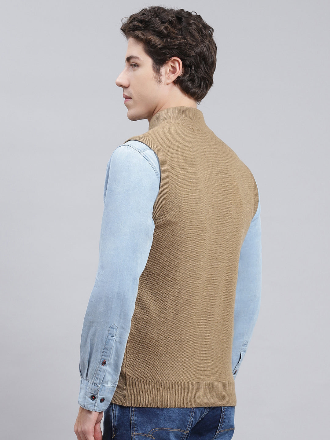 Men Beige Solid Wool blend Sweater