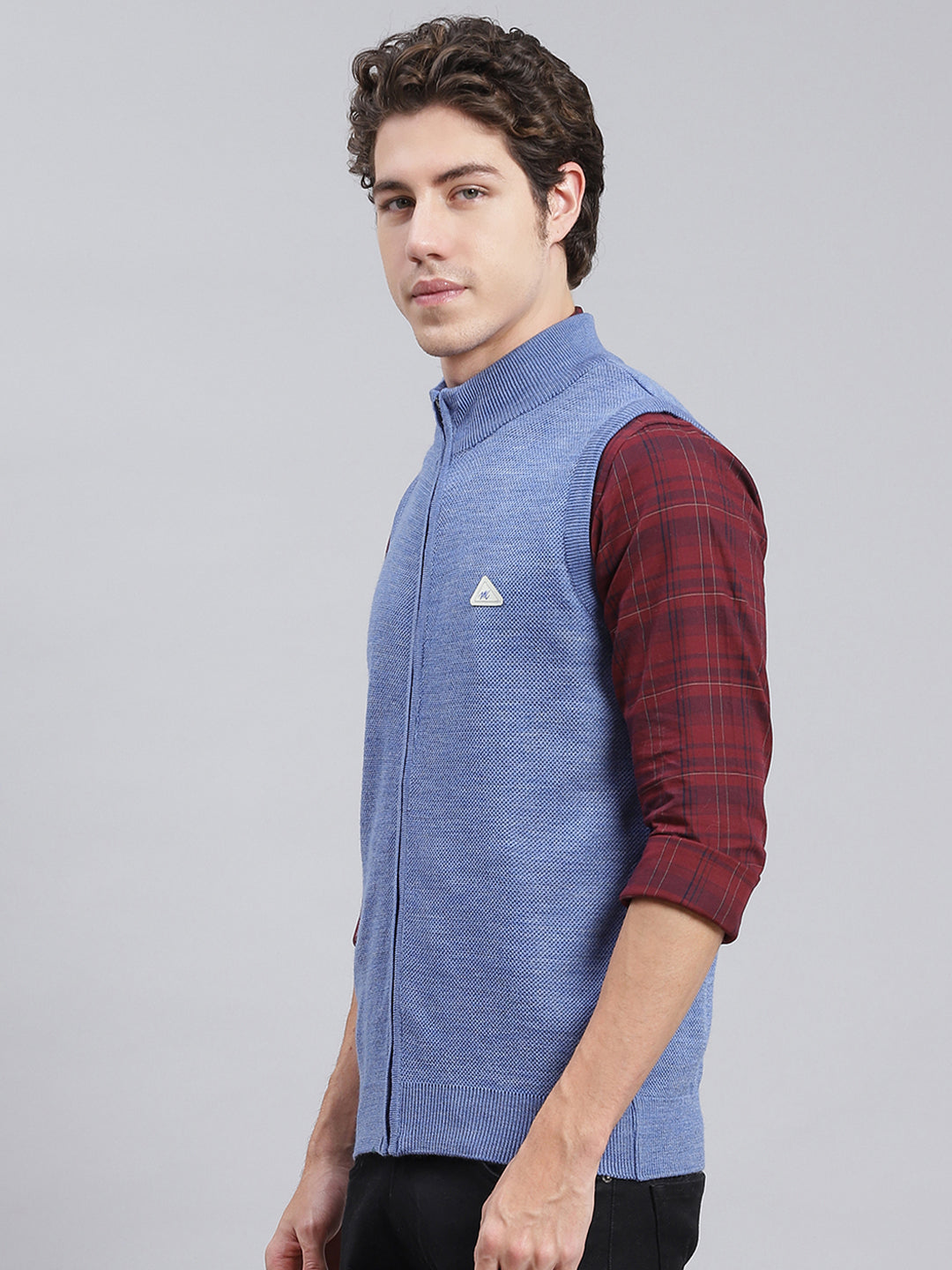 Men Blue Solid Wool blend Sweater