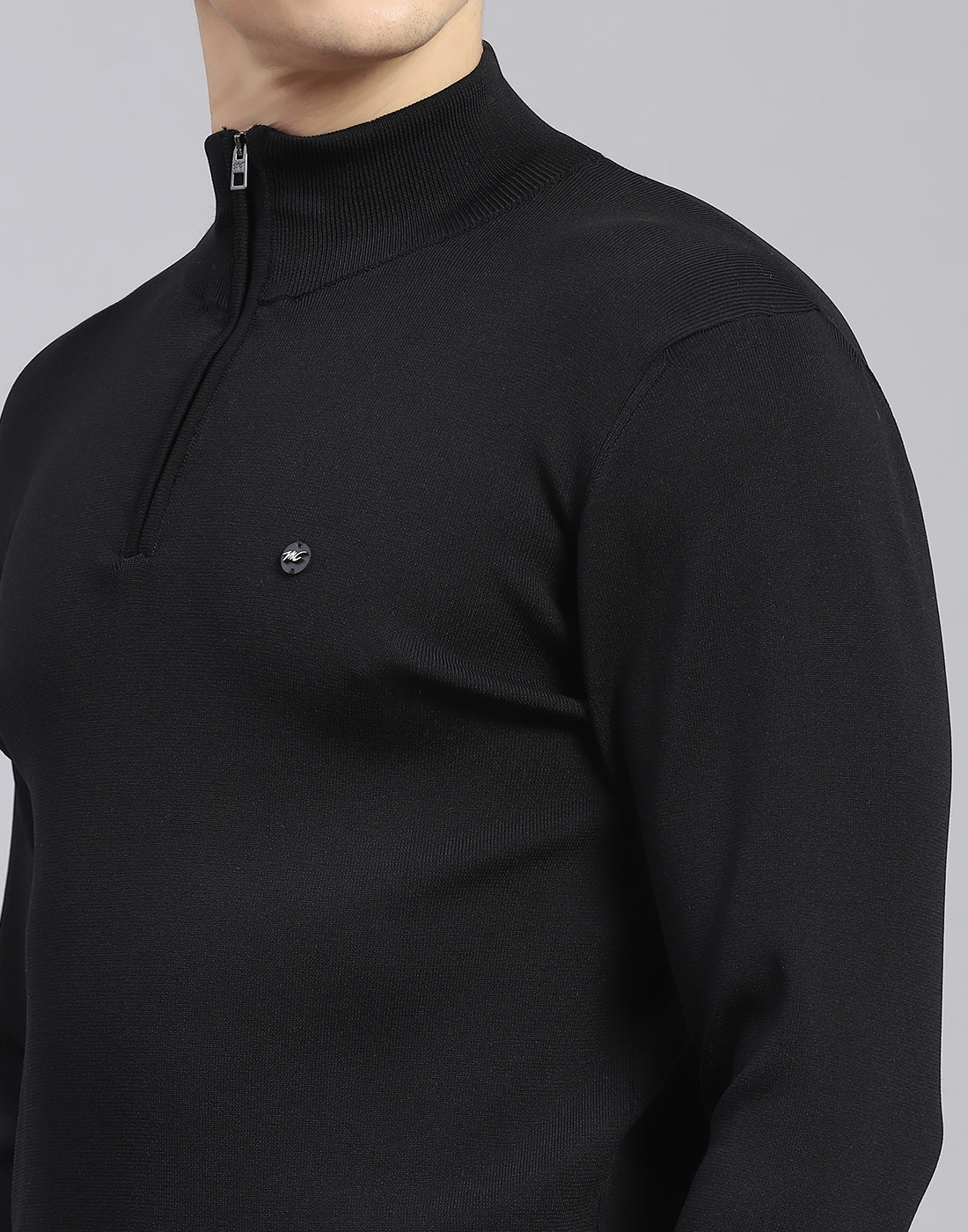 Men Black Solid H Neck Full Sleeve Sweater