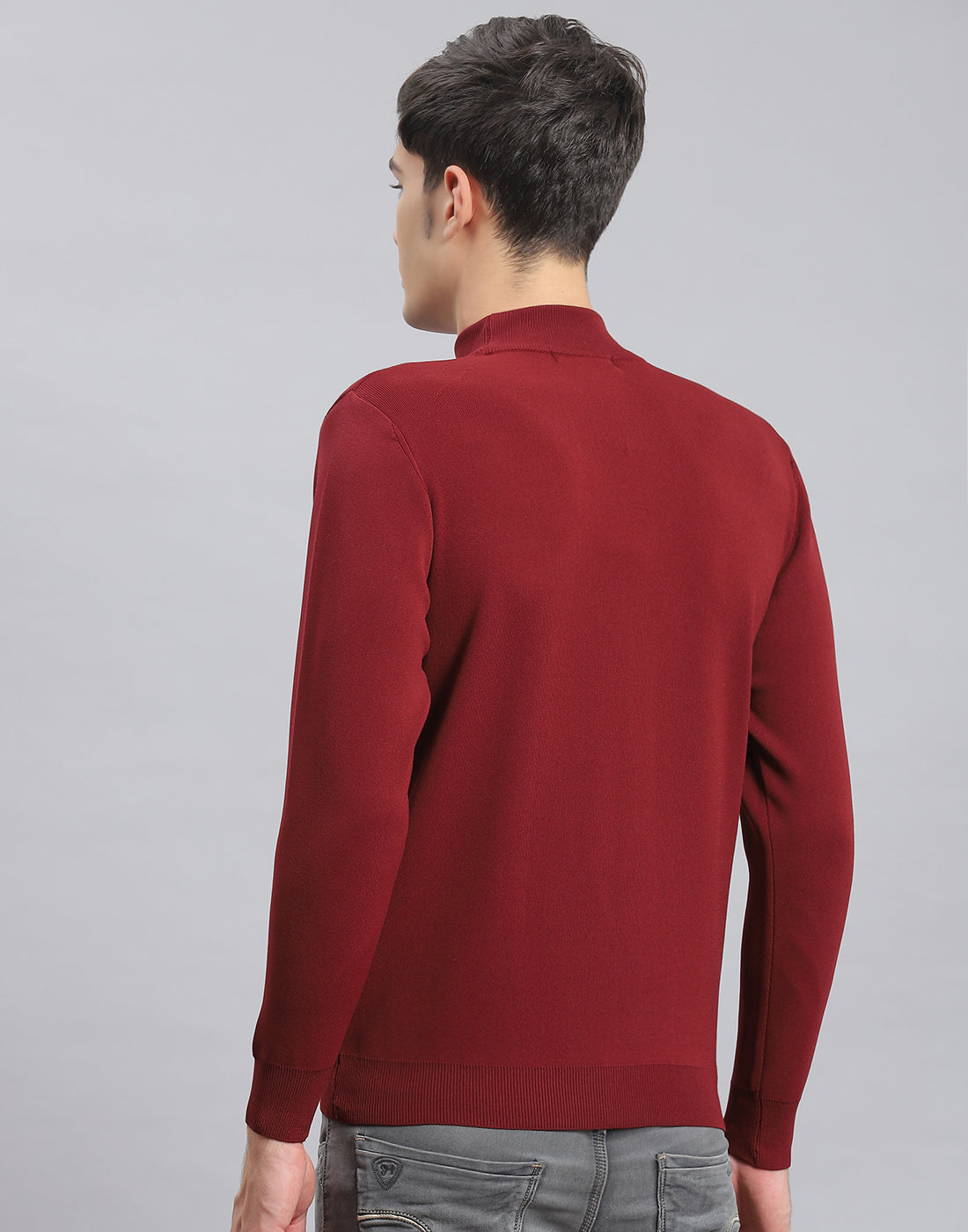 Men Maroon Solid T Neck Full Sleeve Sweater