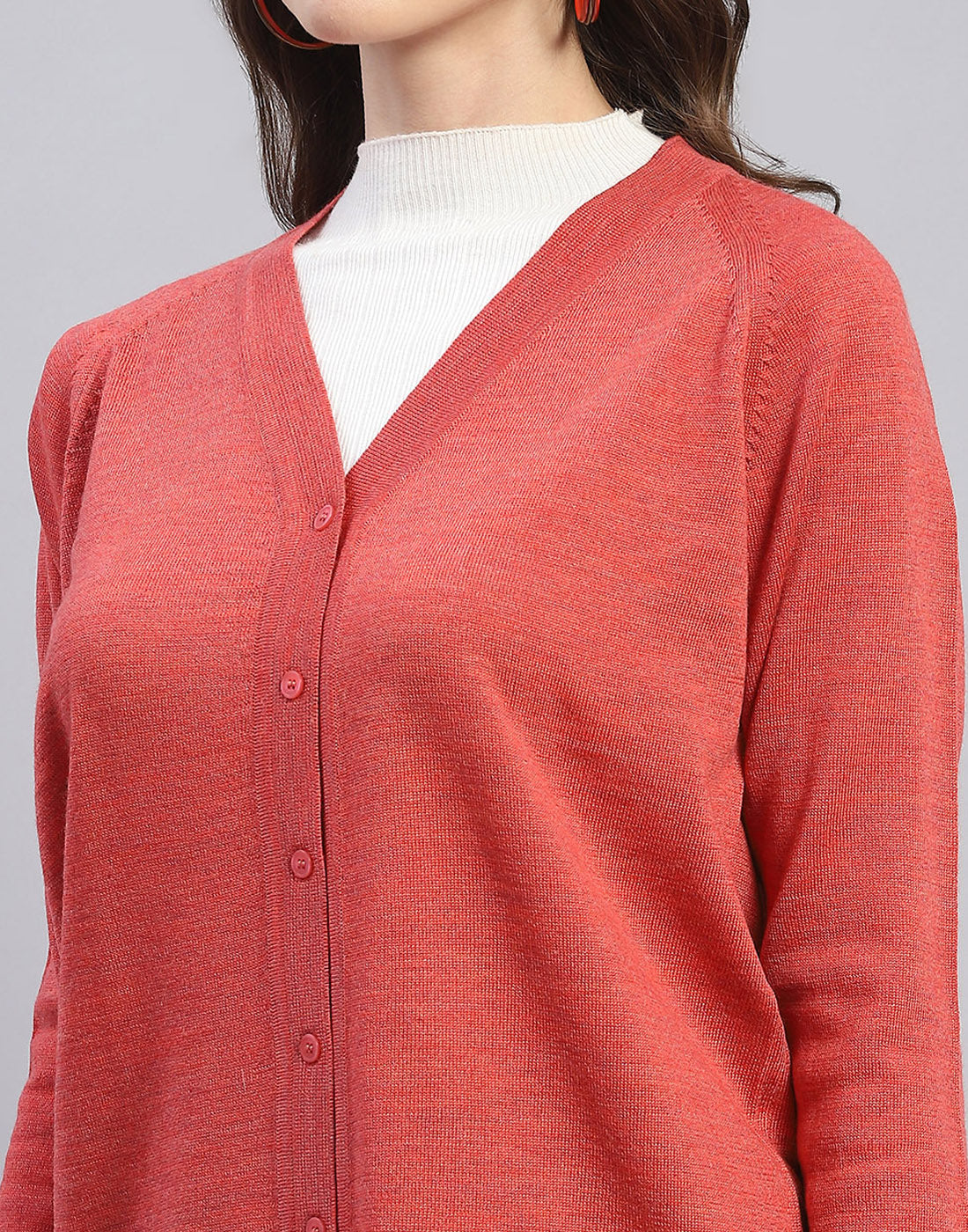 Women Pink Solid V Neck Full Sleeve Cardigan