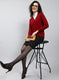 Women Maroon Solid Pure wool Cardigan