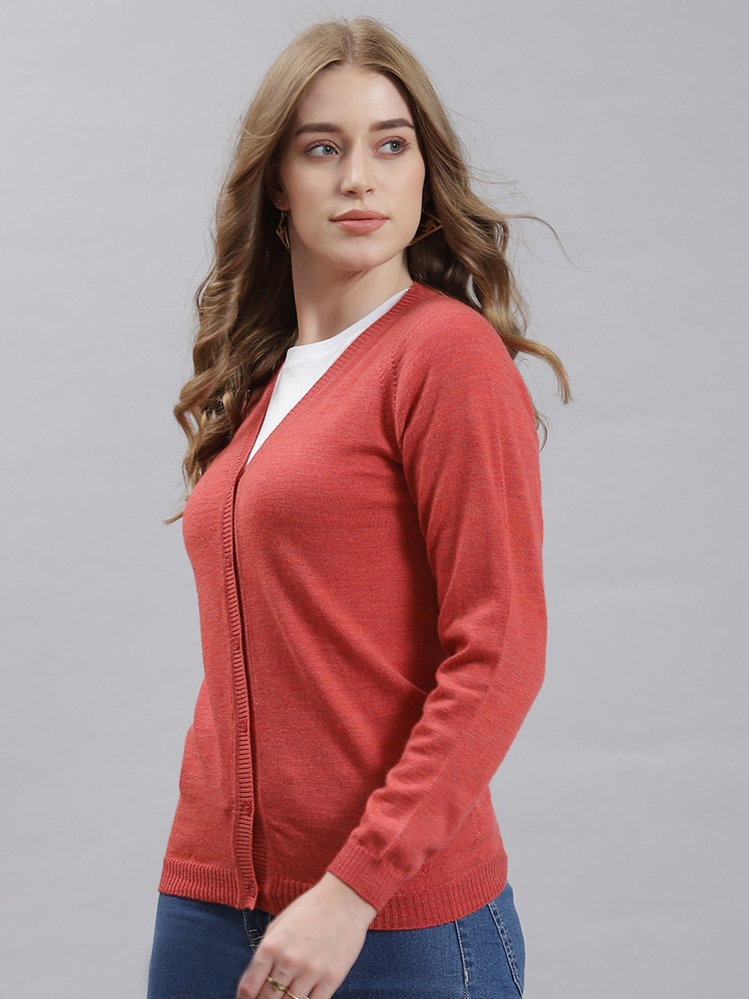 Women Peach Solid Cardigan