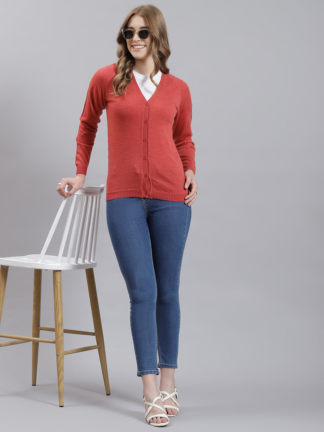 Women Peach Solid Cardigan