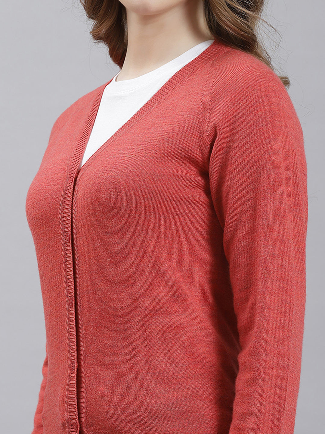 Women Peach Solid Cardigan