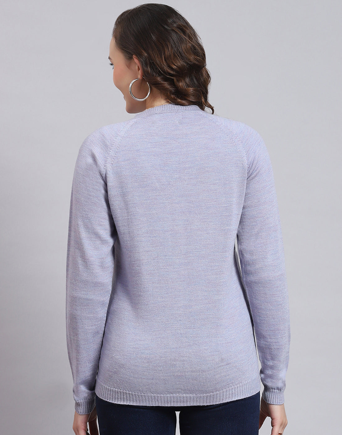 Women Purple Solid V Neck Full Sleeve Sweater